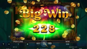 Tampilan visual slot Majestic Leprechaun dengan tema Irlandia yang cerah