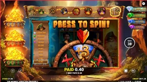 The Goonies Quest for Treasure 3 slot gameplay screen showing iconic movie characters and treasure map theme.